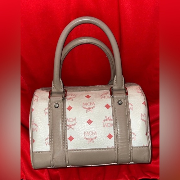 MCM Visetos Tan:Red:White Leather Satchel Bag: Boston Speedy Handbags & Purses - Picture 2 of 11